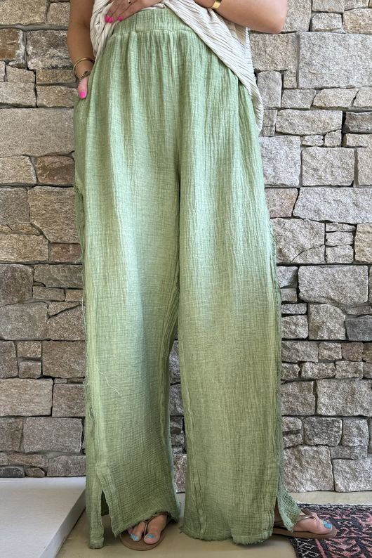 Rustic Nature Bubble Cotton Split Kick Pant Washed Lawn